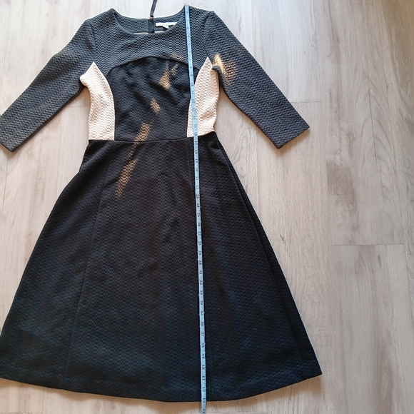Boden Fit & Flare Dress Colorblock Ivory Black Grey Gold Textured Size 6 Long - Picture 10 of 12